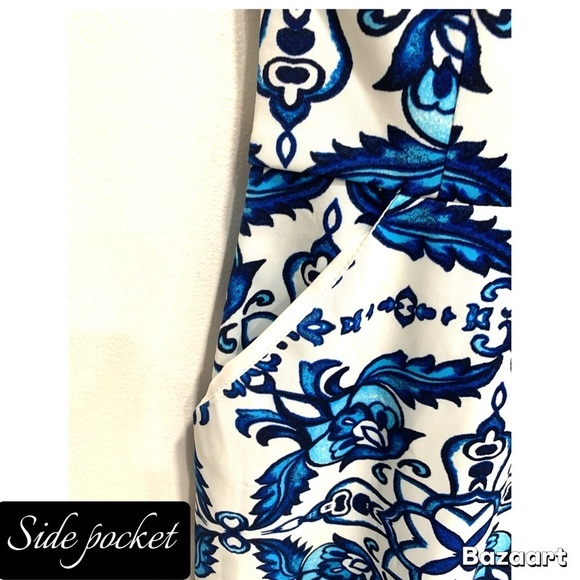 B Darlin Blue and White Bodycon Mini Dress Spaghetti Strap - Picture 4 of 7